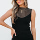 Black Ribbed Texture Mesh Cutout Knitted Sweater Vest