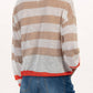 Apricot Colorblock Striped Round Neck Drop Shoulder Sweater