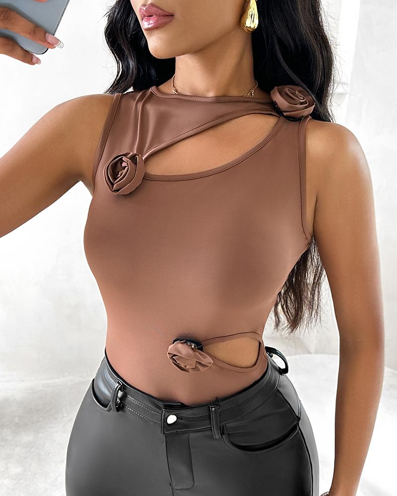 Rose Detail Cutout Tank Top
