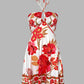 Floral Print Halter Sleeveless A Line Mini Dress Sexy Waist Hollow Out Vacation Dress
