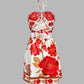 Floral Print Halter Sleeveless A Line Mini Dress Sexy Waist Hollow Out Vacation Dress