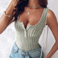U Neck Snap Button Ribbed Tank Top