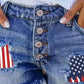 Independence Day Flag Print Buttoned Fringe Denim Shorts
