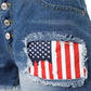 Independence Day Flag Print Buttoned Fringe Denim Shorts