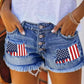 Independence Day Flag Print Buttoned Fringe Denim Shorts
