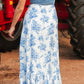 Sky Blue Boho Floral High Waist Ruffle Split Maxi Skirt