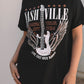 Black Nashville Guitar Print Crew Neck T Shirt Mini Dress