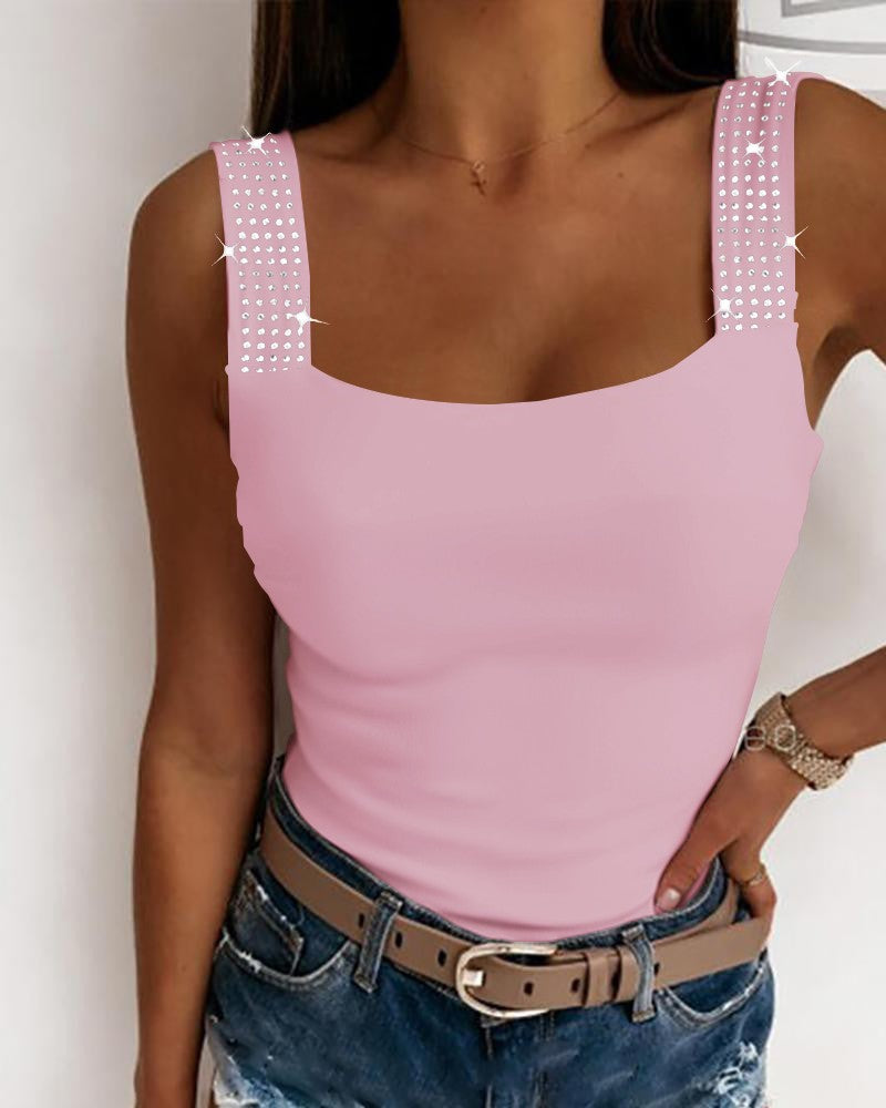 Rhinestone Embellished Thick Strap Tank Top