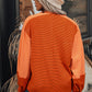 Orange Stripe Exposed Seam Henley Turn-down Neck Puff Sleeve Sweatshirt