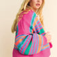 Rose Stripe Colorful Puff Sleeve Drop Shoulder Loose Cardigan
