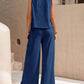 2 Pieces Outfits Round Neck Sleeveless Tank and Casual Pocket Design Wide Leg Pants Set