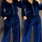 2 Piece Rhinestone Turn down Collar Long sleeves Cardigan Wide Leg Pants Casual Pants Set