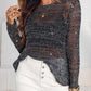 Round Neck Long Sleeve Glitter Crochet Casual Sequin Hollow out Cowl Top