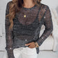Round Neck Long Sleeve Glitter Crochet Casual Sequin Hollow out Cowl Top