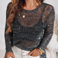 Round Neck Long Sleeve Glitter Crochet Casual Sequin Hollow out Cowl Top