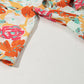 Orange Blooming Floral Print Front Tie Romper