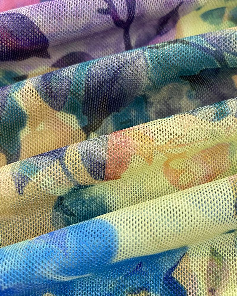 Floral Print Round Neck Long Sleeve T Shirt Casual Slim Fit Top