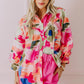 Rose Abstract Print Ruffled Puff Sleeve Shirt