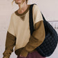 Apricot Color Block Thumbhole Sleeve Drop Shoulder Sweatshirt