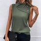 Asymmetrical Neck Sleeveless Waffle Tank Casual Button Decor Slim Fit Top