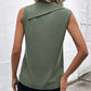 Asymmetrical Neck Sleeveless Waffle Tank Casual Button Decor Slim Fit Top