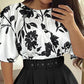 Floral Print Colorblock Flare Sleeve A line Dress Work Dress