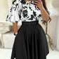 Floral Print Colorblock Flare Sleeve A line Dress Work Dress
