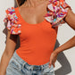 Orange Ribbed Knit Tiered Ruffled Sleeve Bodysuit