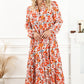 Multicolor Boho Floral Collared Long Sleeve Ruffled Dress