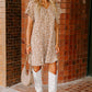 Khaki Abstract Print V Neck Short Sleeve Shift T Shirt Dress