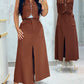 2 Pieces Outfit Sleeveless Zipper Front Metal Decor Crop Vest and High Waist Slit Elastic Back Waist Maxi Dress Set
