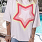 White Colorblock Star Patched Half Sleeve Oversized Tee