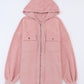 Pink Flap Pocket Drawstring Hood Zip Up Jacket