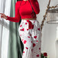 2 Pieces Outfit Frill Hem Long Sleeve Crop Top and Heart Pattern Drawstring Pants Pajamas Set