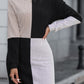Black Ribbed Color Block Drop Shoulder Long Sleeve Mini Dress