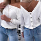 Long Sleeve Backless Buttoned Top