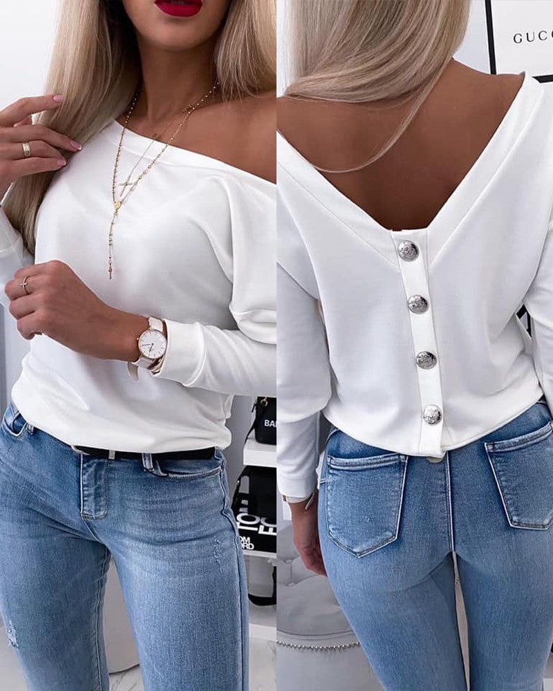 Long Sleeve Backless Buttoned Top