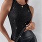 Allover Sequin O neck Sleeveless Tank Tops Slim Fitted Shirt