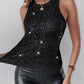 Allover Sequin O neck Sleeveless Tank Tops Slim Fitted Shirt