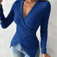 V Neck Overlap Asymmetrical Long Sleeve Top