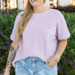 Orchid Petal Waffle Knit Short Sleeve Patched Pocket Plus Size Top