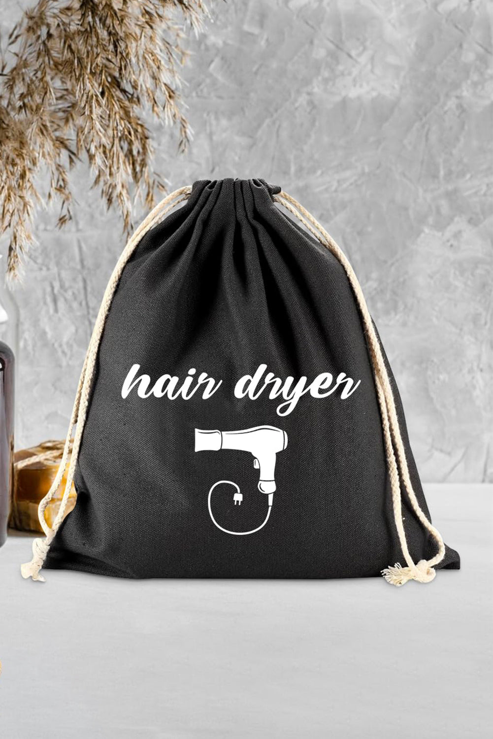 Black Canvas Drawstring Large Storage Bag