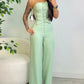 2 Pieces Outfit Bandeau Button Decor Vest Top and Casual Wide Leg Pants Set