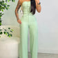 2 Pieces Outfit Bandeau Button Decor Vest Top and Casual Wide Leg Pants Set