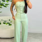2 Pieces Outfit Bandeau Button Decor Vest Top and Casual Wide Leg Pants Set