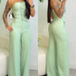 2 Pieces Outfit Bandeau Button Decor Vest Top and Casual Wide Leg Pants Set