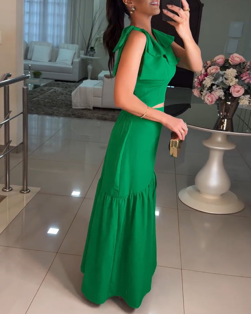 2 Pieces Outfit Lace Up Strap Shirred Crop Tank and Casual Slit Ruched Skirt Set