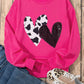 Strawberry Pink Cow & Sequin Double Heart Patch Graphic Sweatshirt