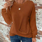 Crewneck Long Sleeve Top Twisted Front Casual Loose Blouse Tee