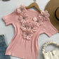 Floral Pattern Rhinestone Decor Knit Top
